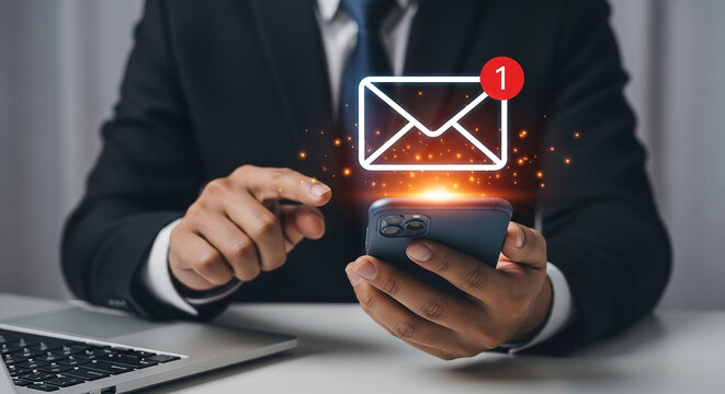 Businessman checking his smartphone for new email notifications and messages