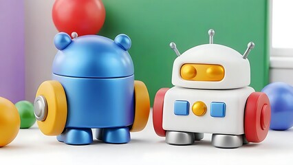 Cute Robotic Toys A playful illustration of colorful robot figurines for kids and technology enthusiasts
