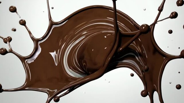 Dynamic collision of milk and chocolate creates elegant swirling patterns and splashes