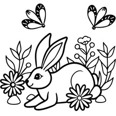 Rabbit line art coloring page 