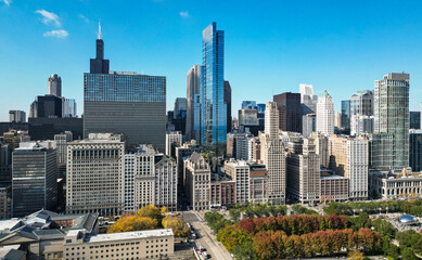 Chicago, Illinois, USA - October 22, 2024: City urban skyline. Fall season in city. Chicago city...