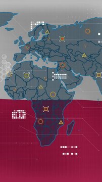 Animation of world map against waving poland flag background