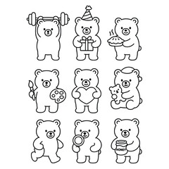 Adorable Teddy Bear Clipart Collection, Cartoon Bears with Various Activities and Items