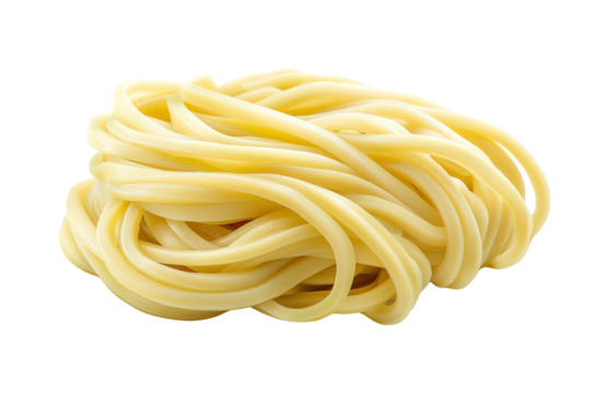 Fresh raw udon noodles isolated on white background, ready for cooking