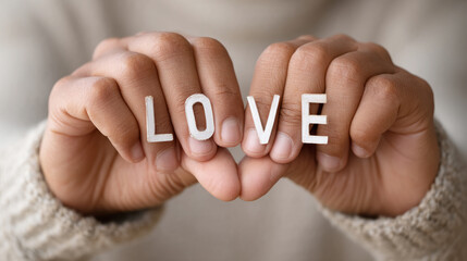 Close-up of diverse hands holding love letters