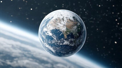 Obraz premium Earth from space: stunning view of the planet against a starry cosmos background