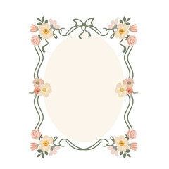 Fototapeta premium Decorative frame with floral pattern, made in soft colors and decorated with simple ribbon. Flat vector illustration on white background