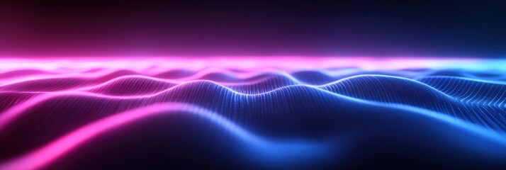 Futuristic ai grid with chaotic blue and pink glowing waves