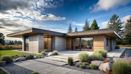 Fototapeta premium Modern House Exterior with Landscaping