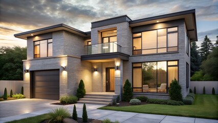 Modern House Exterior at Dusk