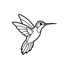 Fototapeta premium Minimalist single line art of a flying hummingbird, one continuous black line on a white background, elegant wings spread, smooth contours, vector silhouette style for tattoo or design use