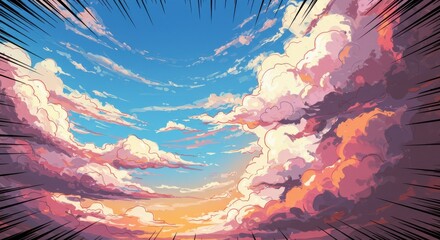 Comic book style background of light and clouds in the sky
