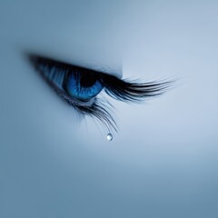 Fototapeta premium Close-Up of Blue Eye with Long Eyelashes and Droplet of Water