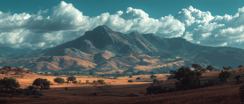 Rolling Plains with Distant Mountain Range