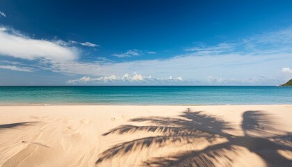 Fototapeta premium soft sand with shadows of palm leaves creating a peaceful tropical beach atmosphere