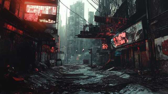 A post-apocalyptic city disintegrating