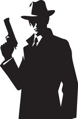 Man in fedora holding pistol wearing trench coat and tie vector
