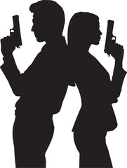 Silhouetted agents aiming firearms guns pistols