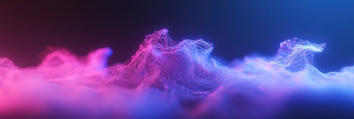 Futuristic chaotic data grid with glowing blue and pink elements