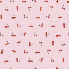 Cute cherry Y2k design pattern with baby pink background seamless fabric design pattern