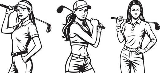 Elegant Female Golfers Vector Collection - Diverse Women's Golf Poses