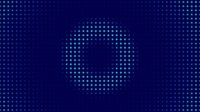 Pixel technology motion graphic background, blue dots flashing in the background