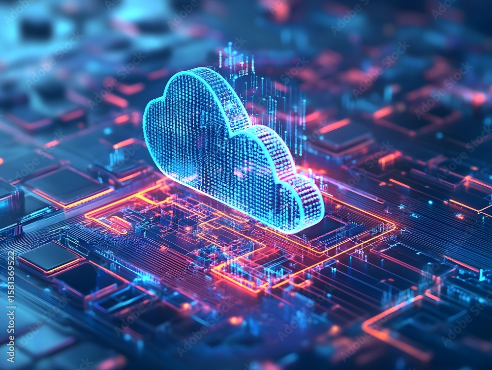 Poster abstract digital cloud image representing data storage and connectivity in a futuristic tech environ