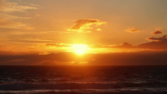 Ocean Waves at Sunset on Scenic Coastal Beach