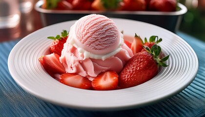 refreshing strawberry ice cream served with fresh strawberries and whipped cream in a delicious dessert presentation