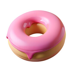 Delicious Pink Glazed Donut with Dripping Icing, 3D Render, Isolated on Black Background, Sweet Treat,...