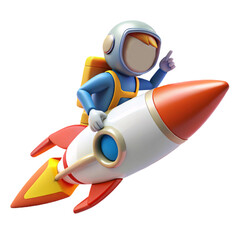 Clip Art of Astronaut Riding a Rocket in Space Adventure Scene