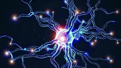 Dynamic neural network simulation with glowing energy pulses and electrical activity - Powered by Adobe