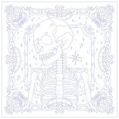 Skeleton Engraving Frame with Sparkle. Vintage Swirl Border and Ornamental Outline Design