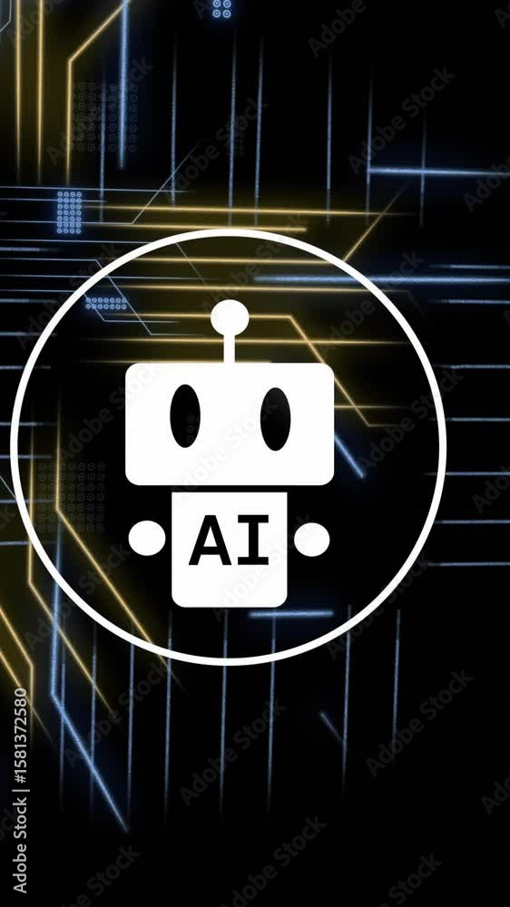 Poster animation of ai data processing over chat bot and computer circuit board