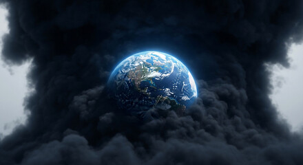Fototapeta na wymiar Earth in smoke and pollution. Dramatic illustration about environment, global warming and natural disasters