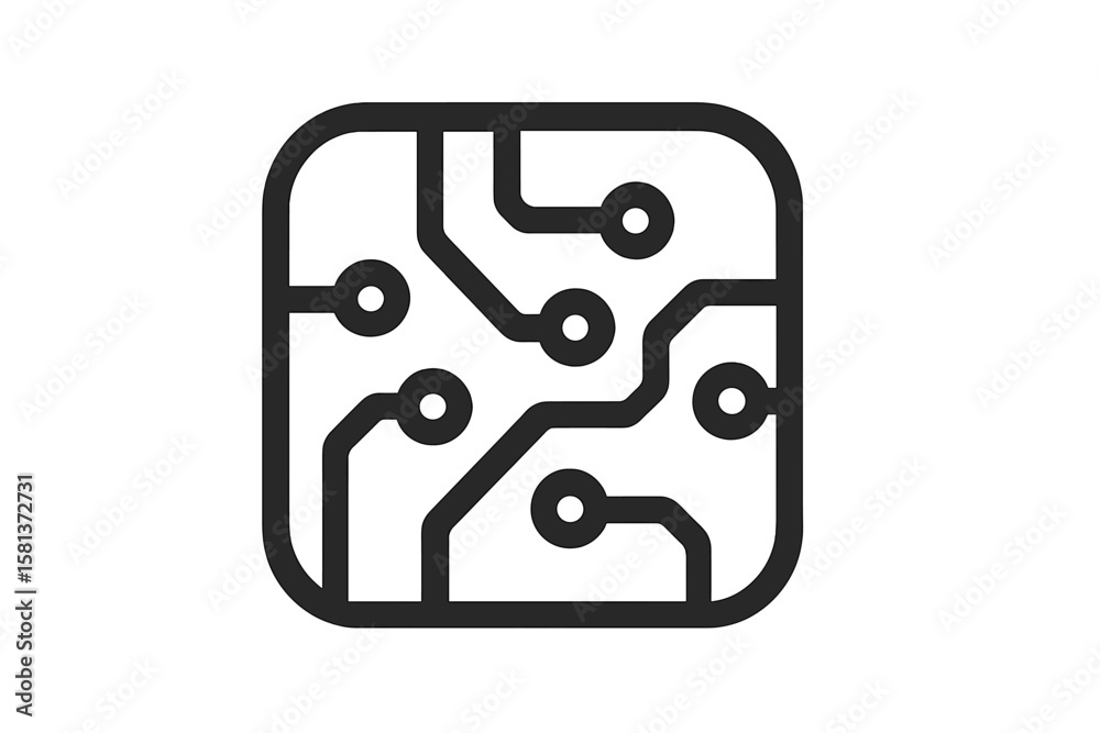 Poster artificial intelligence circuit icon. futuristic tech processor symbol. ai chip, neural network boar