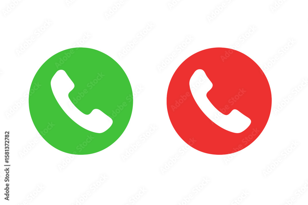 Poster green and red phone call icons for mobile app ui. incoming and outgoing call buttons. telephone symb