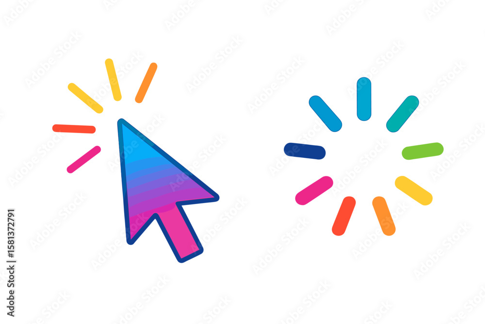Leinwandbilder colorful mouse cursor click and rainbow loading icon vector. gradient arrow pointer with glow effect