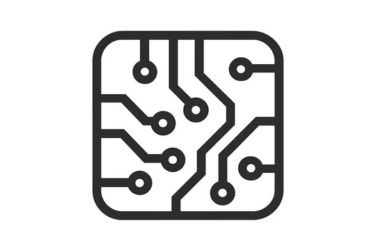 Artificial intelligence chip icon. Circuit board symbol. Microchip processor design. Vector illustration of neural network connections. Futuristic technology hardware concept