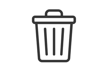 Trash bin icon minimalist symbol. Garbage can vector outline. Delete button UI element. Recycle bin pictogram. Dark grayscale digital interface design. Waste disposal concept icon