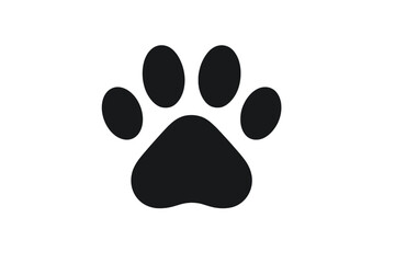 Black animal paw print silhouette on gradient gray background. Pet paw symbol. Vector footprint icon. Dog cat track shape. Wildlife mark. Minimal modern animalistic design concept.
