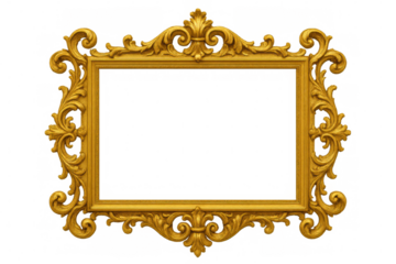 Elegant golden baroque frame with intricate details, featuring a transparent background for easy compositing