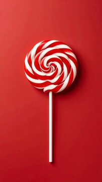 Caramelo rojo con espiral blanco sobre fondo suave, composici&oacute;n centrada en estilo limpio con colores vibrantesCaramelo rojo con espiral blanco sobre fondo suave, composici&oacute;n centrada en estilo limpio
