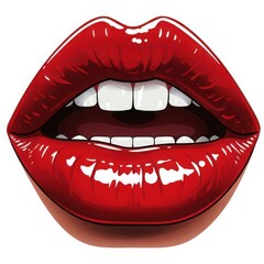 Obraz premium Glossy red lips with white teeth isolated on white background