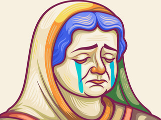 Emotional Portrait of a Sad Woman with Tearful Eyes in Colorful Style for Art Blogs, Emotional Awareness Campaigns, and Social Media Content  