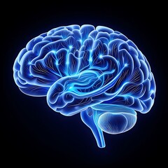 Detailed 3D Rendering of a Glowing Human Brain.