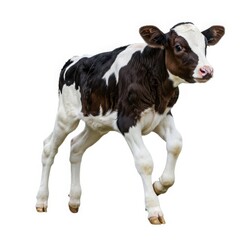 Obraz premium Young holstein friesian calf walking isolated on white background