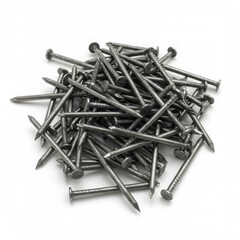 Pile of metal nails isolated on white background