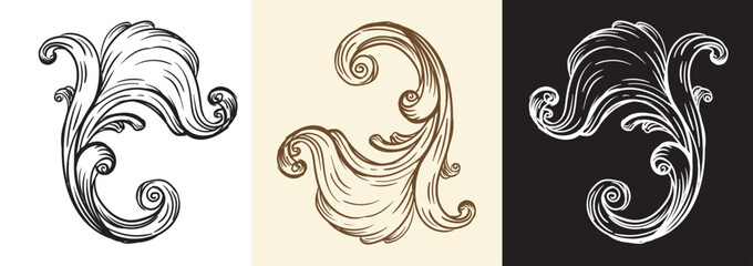 Fototapeta premium Retro engraving baroque design element vector illustrations