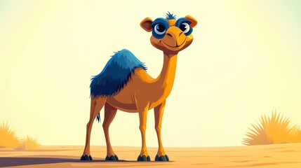 Charming cartoon camel with eyewear standing tall in the arid desert scene